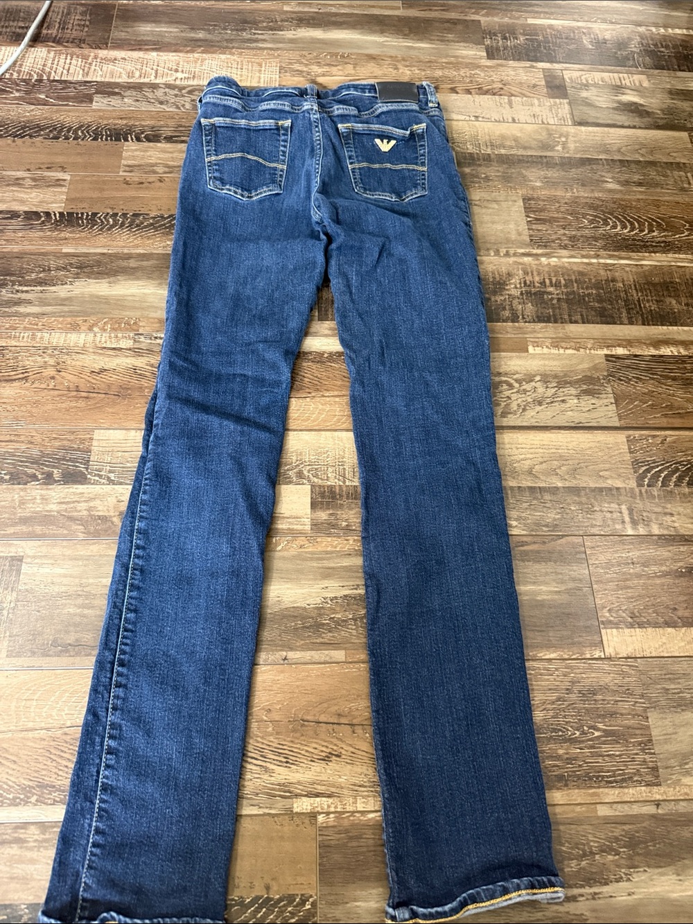 Armani Jeans Dark Blue Denim Jeans with Gold Pocket Emblem